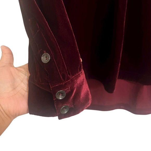 Soft Surroundings velvet blouse Red Burgundy holiday  Women's Top large festive - Picture 3 of 9
